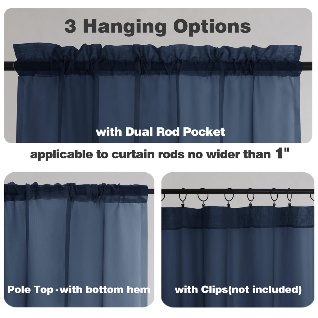 Sheer Curtains Tiers 42W x 24L Inches 2 Pieces