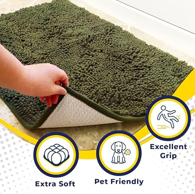 Muddy Mat® | Super Absorbent Door Mat Indoor, Microfiber Quick Dry Chenille Entryway Rug, Non-Slip Front Door Mat, Indoor Mats for Entryway, Machine Washable Pet Rug, Army Green 48"x72"