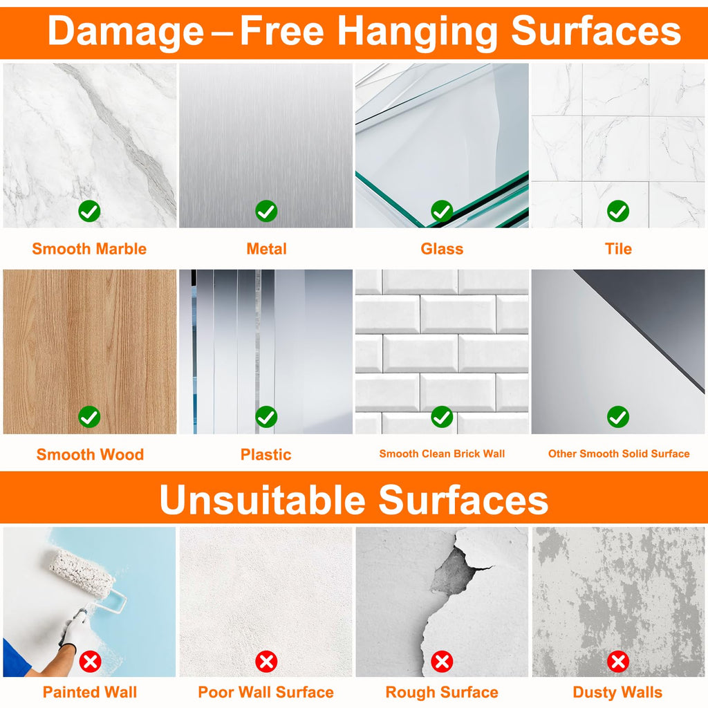 Heavy Duty Adhesive Hooks for Hanging 50lb (8 Count)