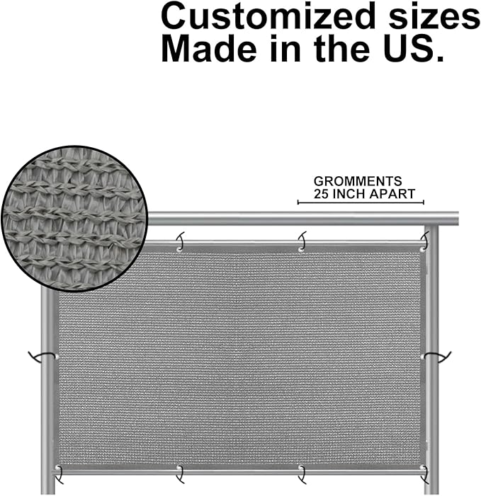 Eden's Decor Balcony Privacy Screen Grey 3'x 36' Cover Mesh Windscreen Weather-Resistant UV Protection for Backyard Deck, Patio, Balcony, Pool, Porch, Fence, Railing, Gardening