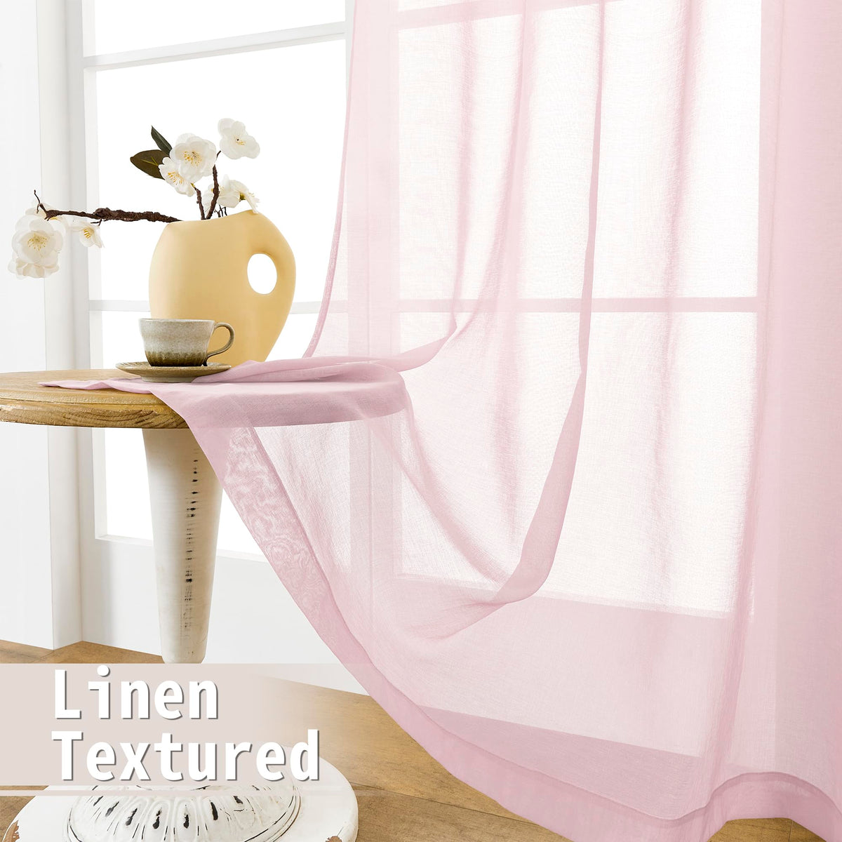 Sheer Door Curtains Closet Linen Textured Curtain Sheers Doorway Light Filtering Voile French Doors Rod Pocket Curtains Patio Glass Door