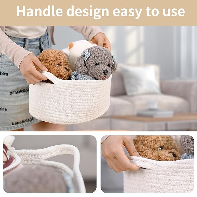 Happyiren Medium Woven Cotton Rope Basket with Handle Empty Decorative Gift Basket for Baby Shower, Graduation, Father's Day, Nursery Storage 13" Dia x 8" W x 6" H