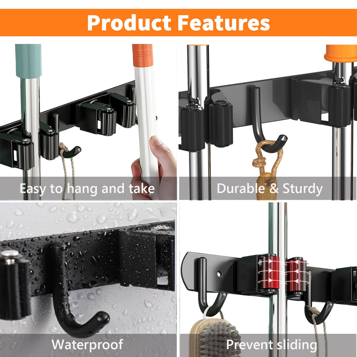 2 Pack Mop and Broom Holder Wall Mount (2 Count)