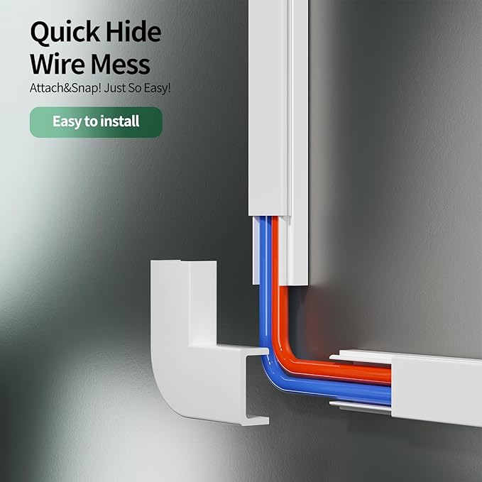 Cord Hider, 425in Cord Covers for 1-2 Wires on Wall, Paintable Cable Hider Wire Covers for Cords on Walls, Easy Set-up Cable Cover Cable Concealer to Hide Cables on Wall, W0.59 H0.4in, White