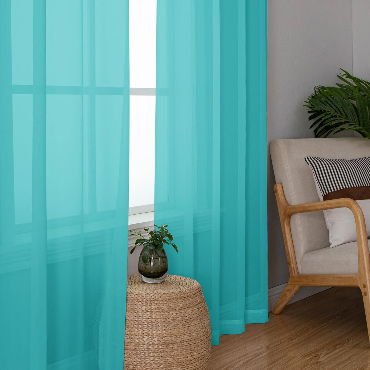 Turquoise Sheer Curtains 45 Inch Long 2 Panels (2 Count)