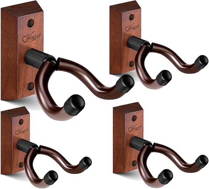 SNIGJAT Guitar Hanger 4 Pack, Hardwood Guitar Wall Mount, Rotatable Guitar Wall Hanger with Screws, V-Shaped Wall Hook Holder Stand for Acoustic Electric Guitar, Bass, Banjo, Mandolin