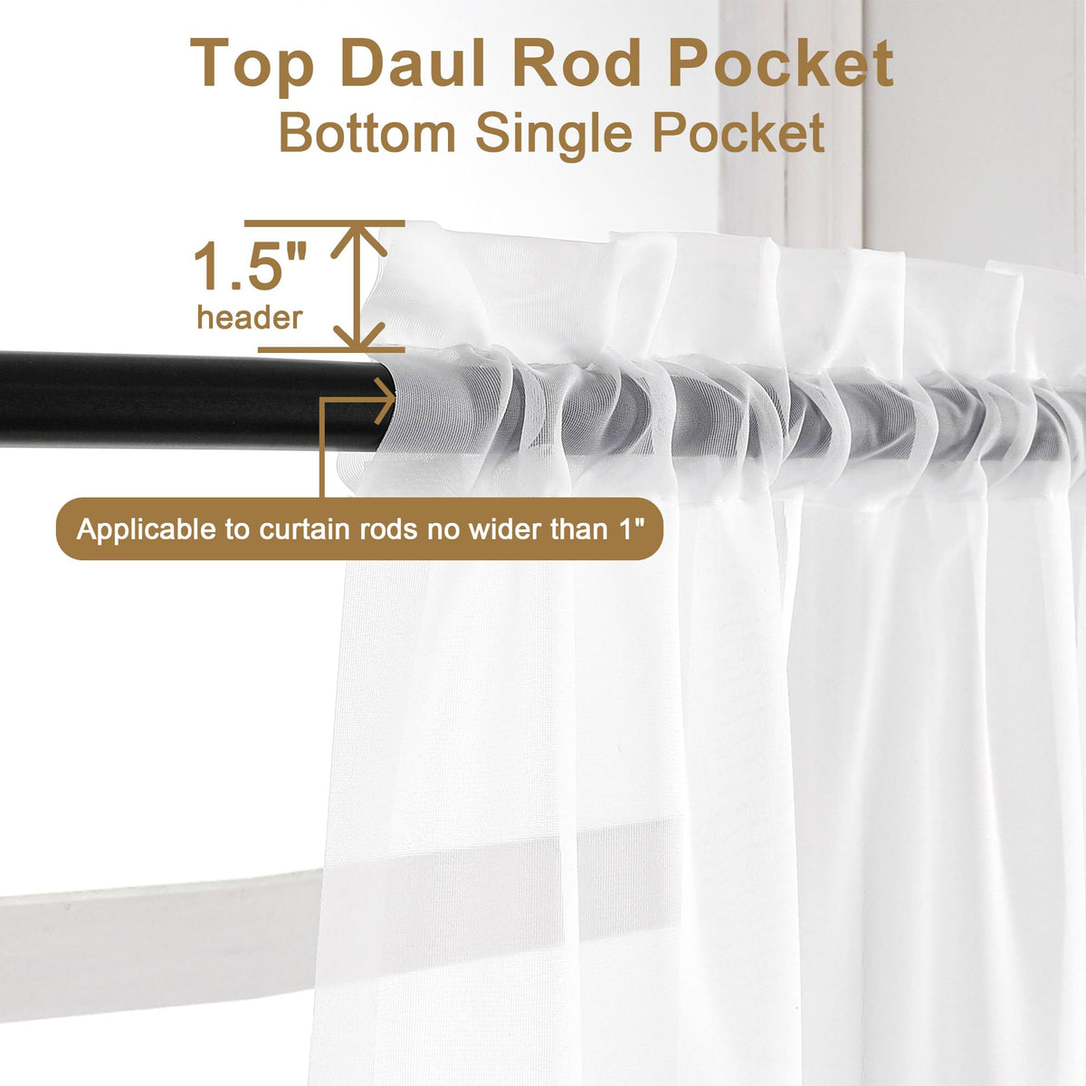 Sheer White Curtains 90 inches Long 2 Panels (2 Count)