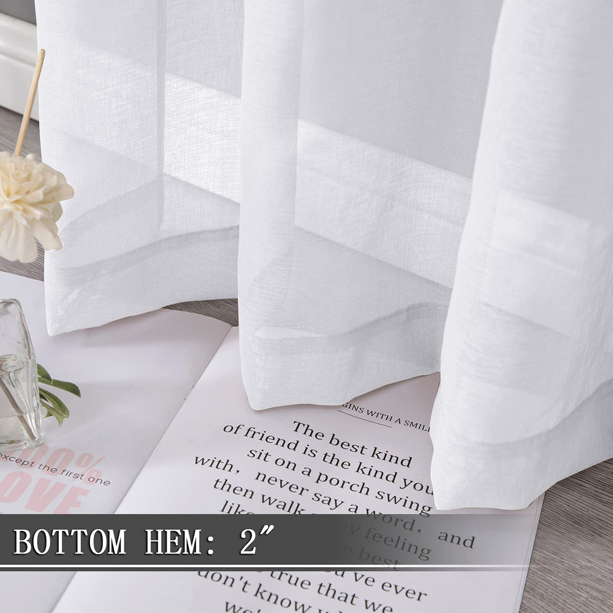 Short Sheer Curtain Living Room Linen Textured Curtains Sheer Light Filtering Voile Rod Pocket Curtain for Bedroom (2 Count)