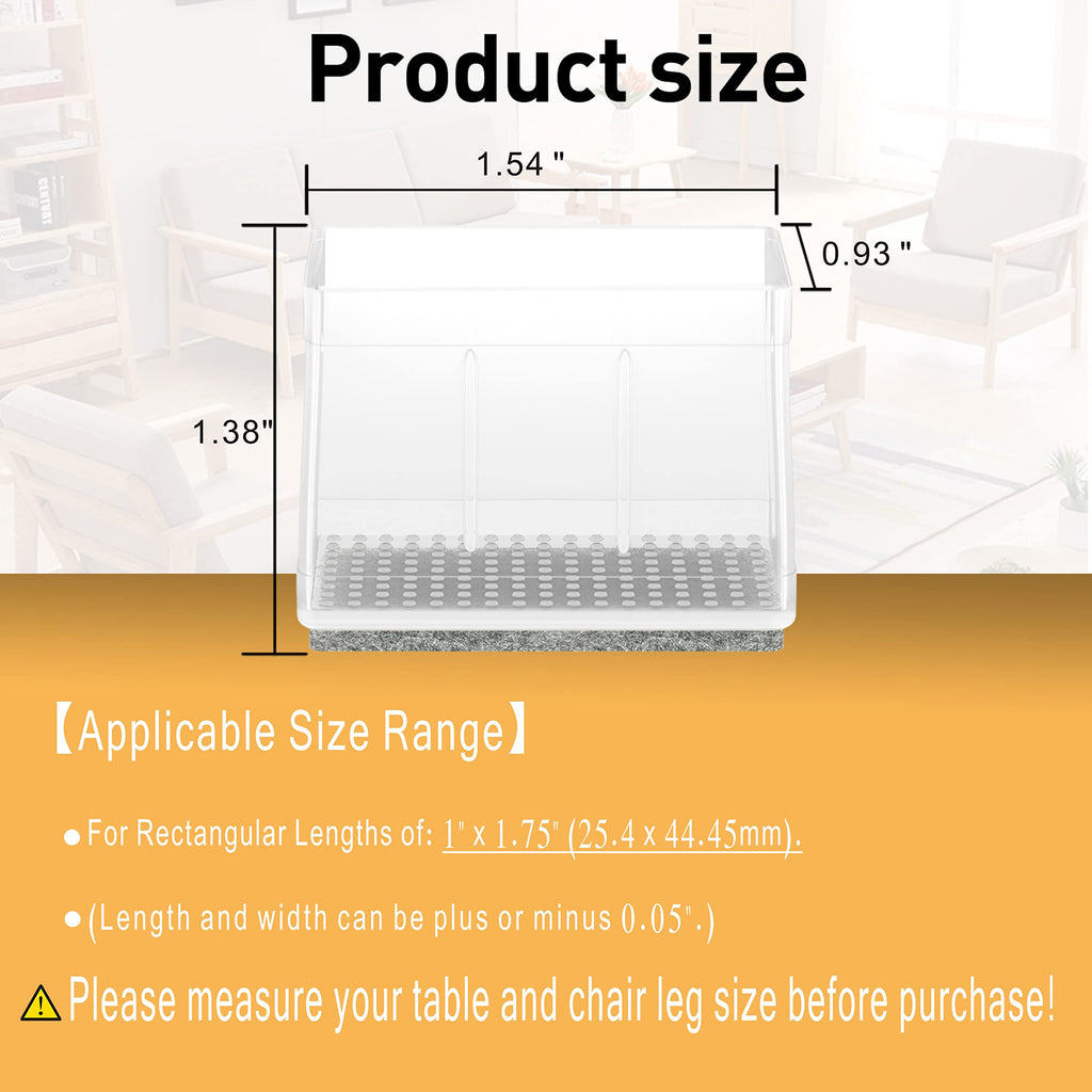 1" x 1 3 4" Rectangle Chair Leg Protectors for Hardwood Floors (16 Count)