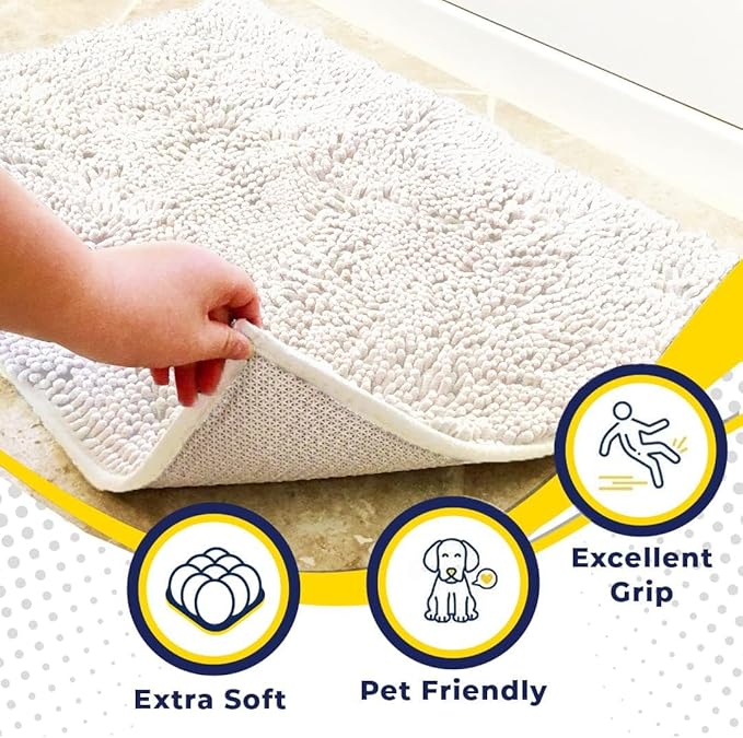 Muddy Mat® Shown on TV – Super Absorbent Microfiber Dog Door Mat for Muddy Paws, Non-Slip Washable Pet Rug, Quick Dry Chenille Entryway Carpet, Machine Washable Indoor Outdoor mat, White 30"x19"