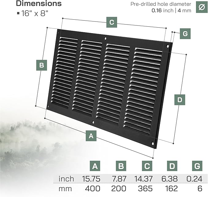 Vent Systems 16" x 8" Inch (Overall Dimensions) Pack of 2 - Anthracite - Air Vent Cover Metal Air Return Grill with Built-in Pest Guard Screen HVAC Vent Duct Cover for Home Improvement