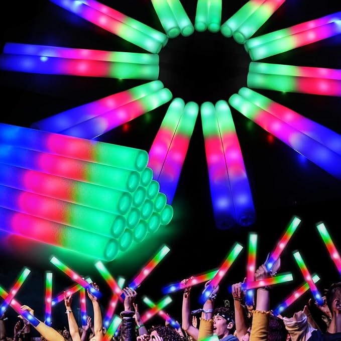 46PCS Foam Glow Sticks, Foam Light Up Sticks with 3 Modes Colorful Flashing, Glow Stick Bulk Party Pack, Glow in Dark Party Supplies, LED Foam Sticks Bulk for Wedding, Raves, Concert, Halloween