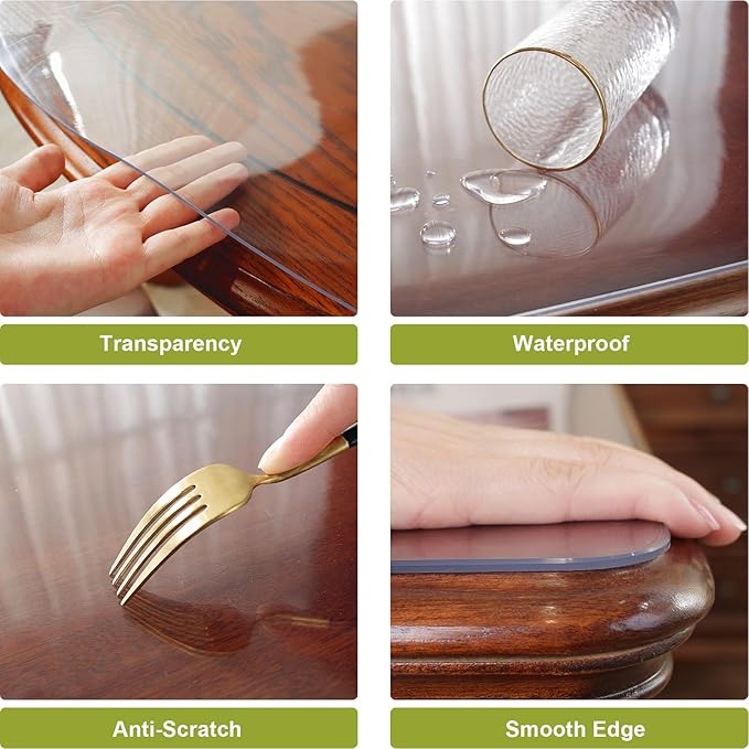 OstepDecor Clear Table Protector 36 x 36 Inch, 2mm Thick Plastic Table Cover, Waterproof PVC Clear Table Cover Protector, Desk Protector Mat, Writing Desk Pad for Desktop, Coffee & Dining Room Table