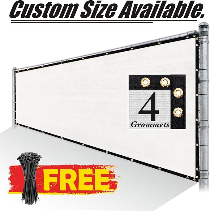 Royal Shade Custom Size 4' x 15' White Fence Privacy Screen Windscreen Cover Netting Mesh Fabric Cloth - Cable Zip Ties Included (We Make Custom Size)