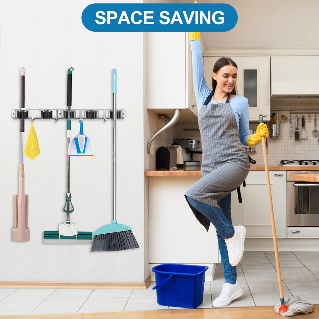 Broom Holder Wall Mount Stainless Steel Mop Organizer