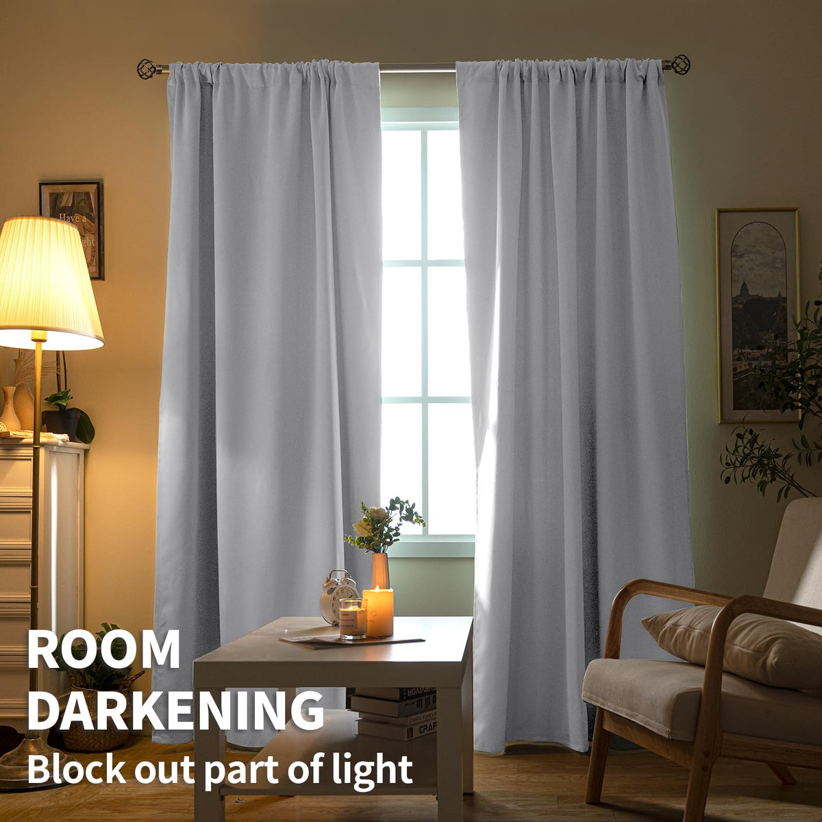 Rod Pocket Room Darkening Curtains for Bedroom 63 Inches Long
