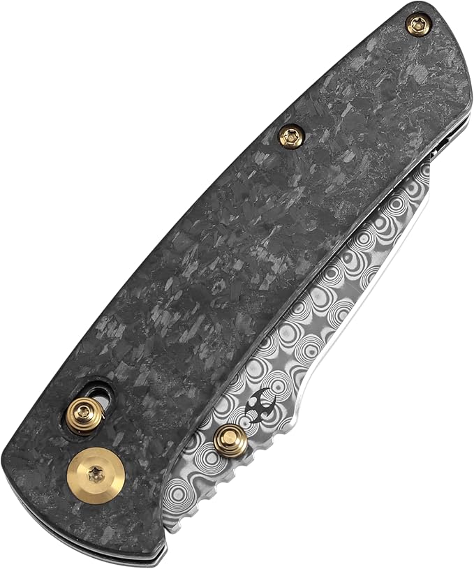 KANSEPT Elite Main Street Pocket Knife, 3.36''Damascus Sharp Tanto Blade, Shred Carbon Fiber Handle with Axis Lock and Thumb Stud,Perfect Clip for EDC, Men Gift Camping Survival Folding knives K1015V1
