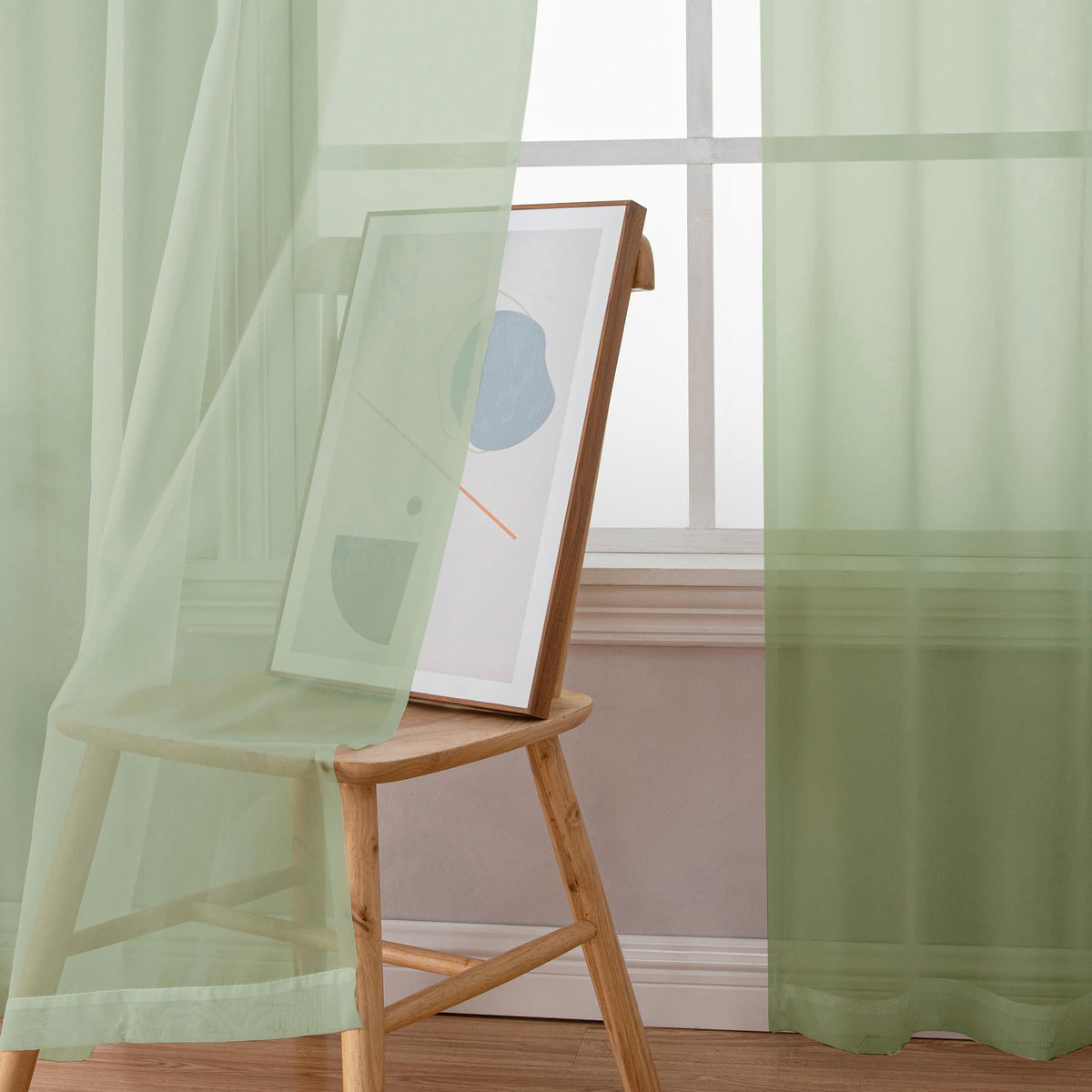 Light Green Sheer Curtains 36 inch Length 2 Panels Set (2 Count)
