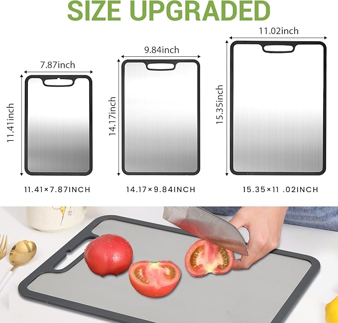 Titanium Cutting Boards for Kitchen & Camping,Metal Cutting Board,Stainless Steel Cutting Board,Chopping Boards for Kitchen and Camping,Silicone Edge for Non-Slip & Non-Cut Medium(14''×9.8'')