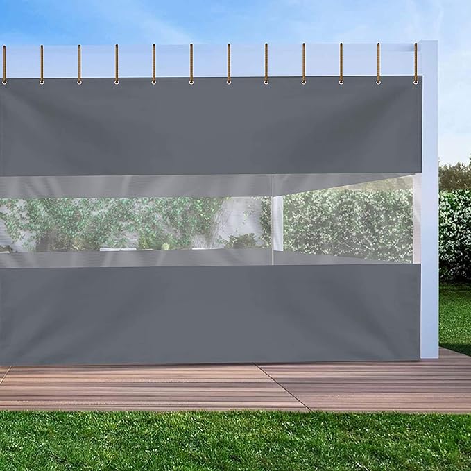 Covers & all Outdoor Clear Panel Curtain, 12 oz Vinyl Outdor Curtains for Patio, Waterproof & Weather Resistant Tarp with Brass Grommets for Pergola, Porch, Gazebos, Balcony (12' H x 10' W feet, Gray)