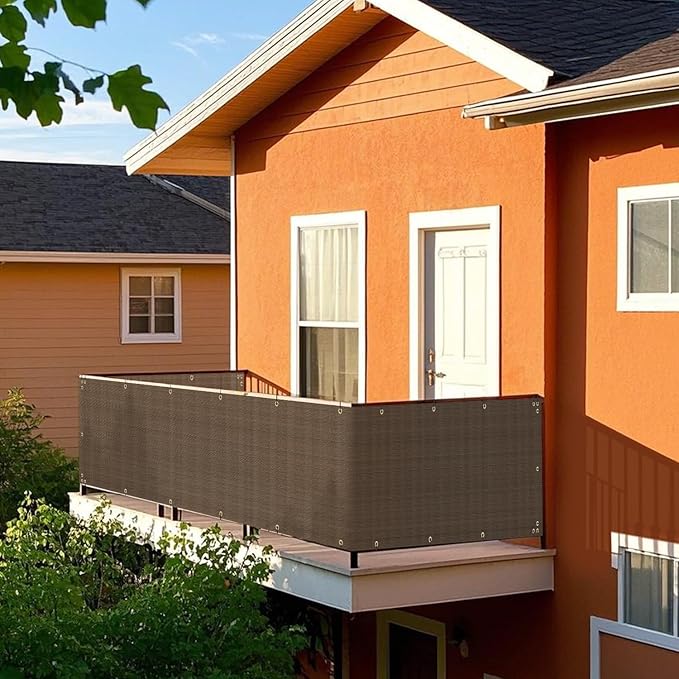 2.5' x 230' Balcony Privacy Screen Fence Cover with Zip Ties Grommets for Apartment Patio Porch Deck Backyard Outdoor (Brown)