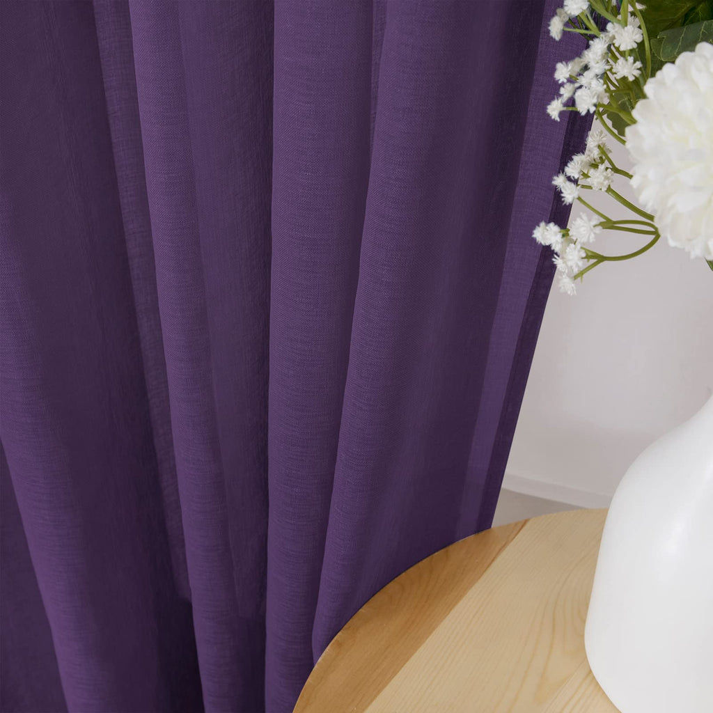 Sheer Curtain Linen Textured Bedroom Curtains Sheer Light Filtering Rod Pocket Voile Curtain for Living Room (2 Count)