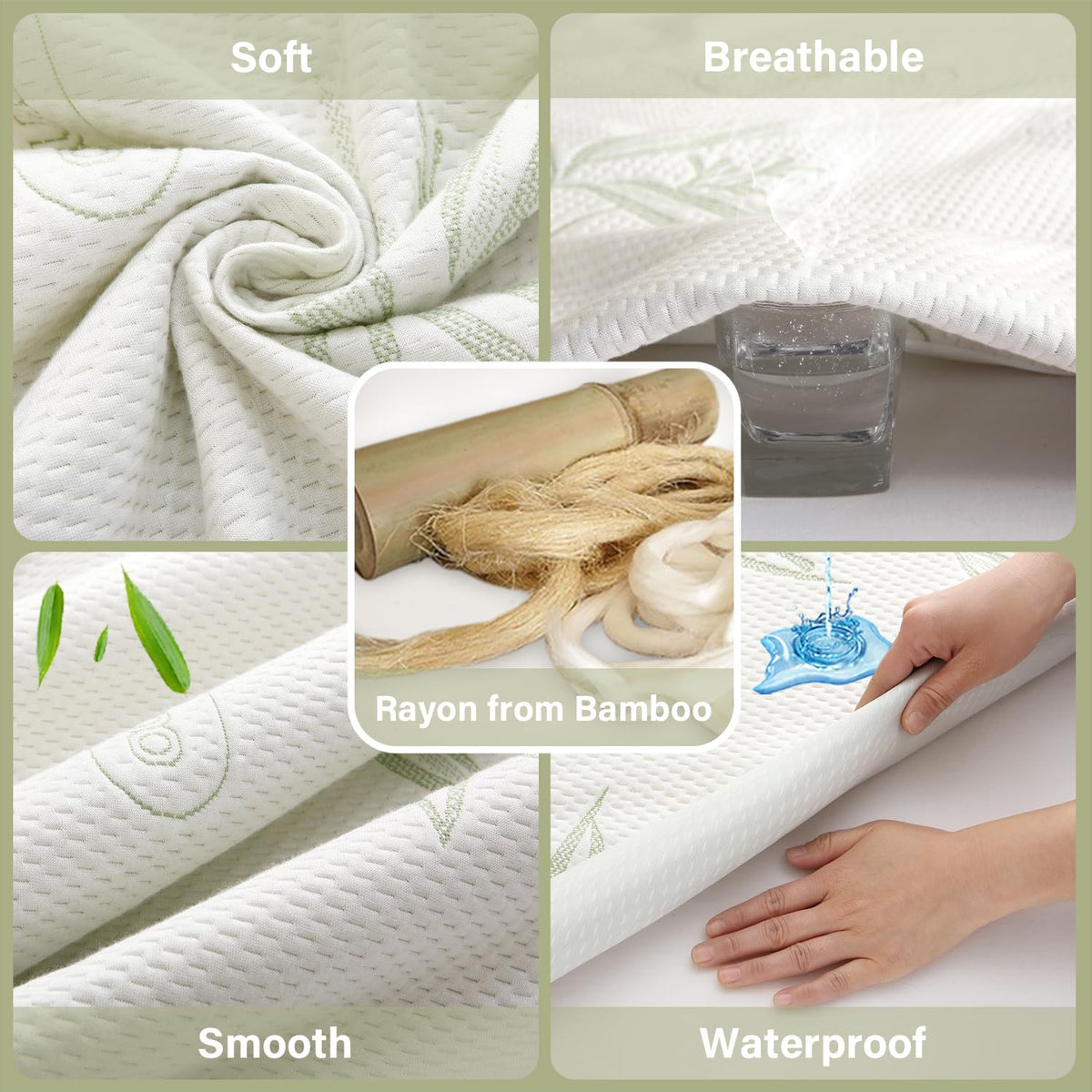 Full Size Mattress Protector Waterproof Mattress Pad Washable Bamboo Rayon Mattress Cover Breathable Noiseless Bed Protector 5"