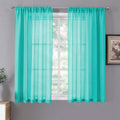 Short Sheer Curtains Linen Textured Bedroom Curtain Sheers Light Filtering Rod Pocket Voile Curtains for Living Room