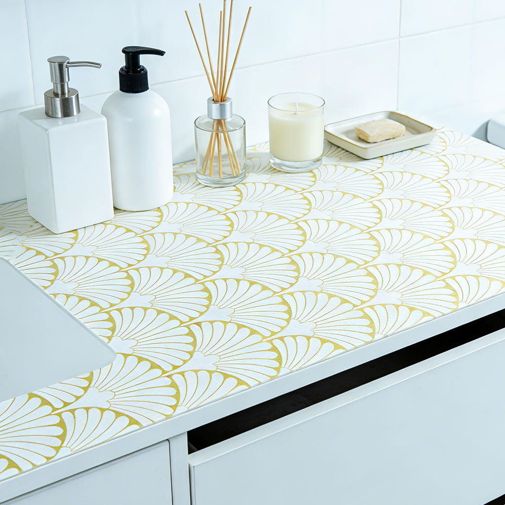 Shelf Liners Non Adhesive Gold Background White Fan (2778.56 sq in sq in)