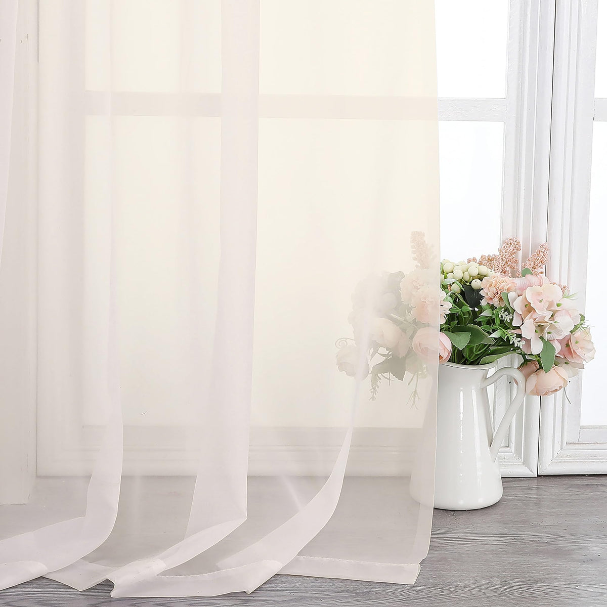 Cream Sheer Curtains 45 Inch Long 2 Panels (2 Count)