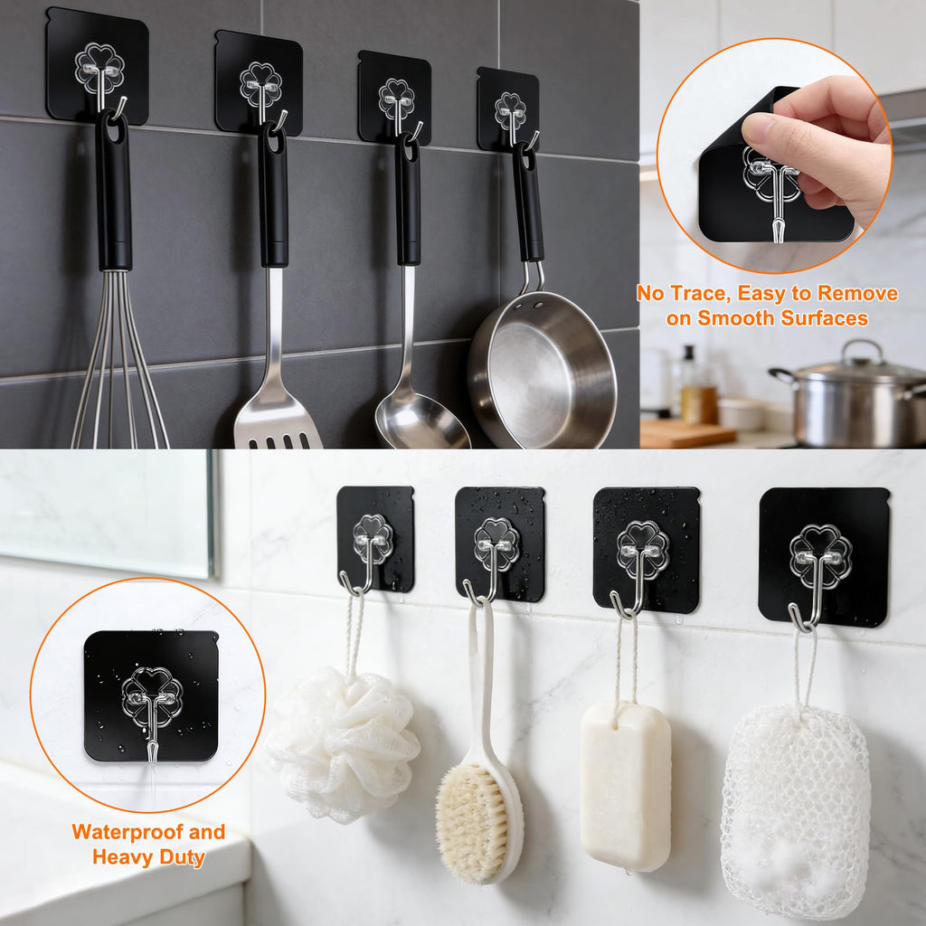 Heavy Duty Adhesive Hooks for Hanging 50lb (8 Count)