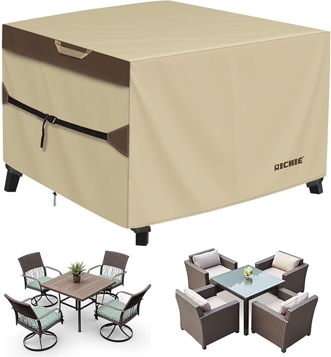 Outdoor Patio Furniture Cover - Heavy Duty Waterproof 600D Tough Canvas Protector for Square Table Cover, All-Season Dining Table and Chair Cover (86L x 86W x 28H Inch)