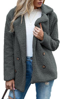Women's Winter Warm Plush Cardigan Fuzzy Fleece Lapel Jacket with Buttons Pockets Long Sleeve Casual Outerwear