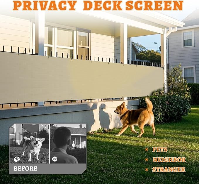 2.5' x 127' Balcony Privacy Screen Fence Cover with Zip Ties Grommets for Apartment Patio Porch Deck Backyard Outdoor (Beige)
