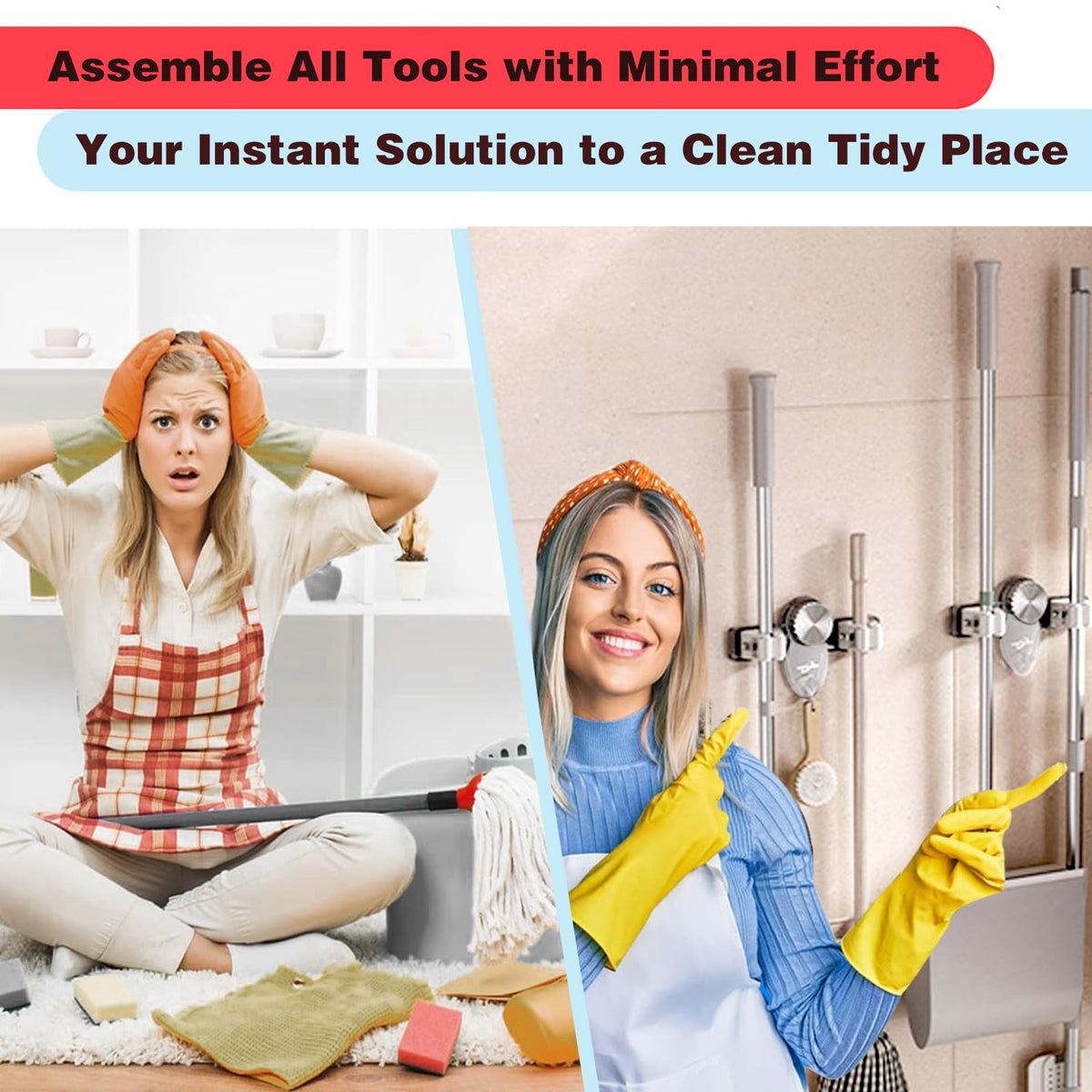 6 Pack Broom Holder Wall Mount Mop Hanger