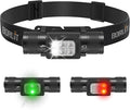 BORUIT HP360 LED Rechargeable Headlamp with White Green Red Light,Super Bright Head Lamp Flashlight,IP67 Waterproof,7 Working Modes,Suitable for Adults Running Camping Hiking Fishing