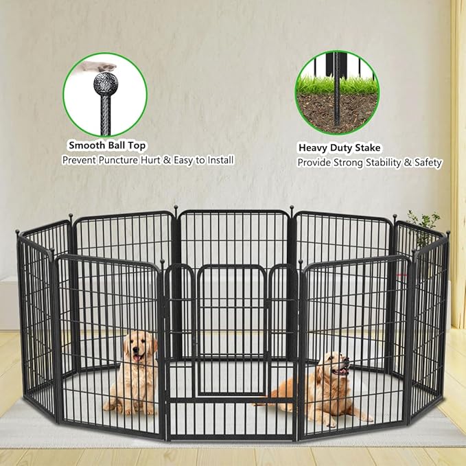 Garden Fence with Gate Metal Fencing Outdoor for Yard, 32in x37ft 16 Panels Outdoor Dog Fence Temporary Fence for Dogs Outside, Rustproof Garden Fencing Flower Bed Edging for Patio