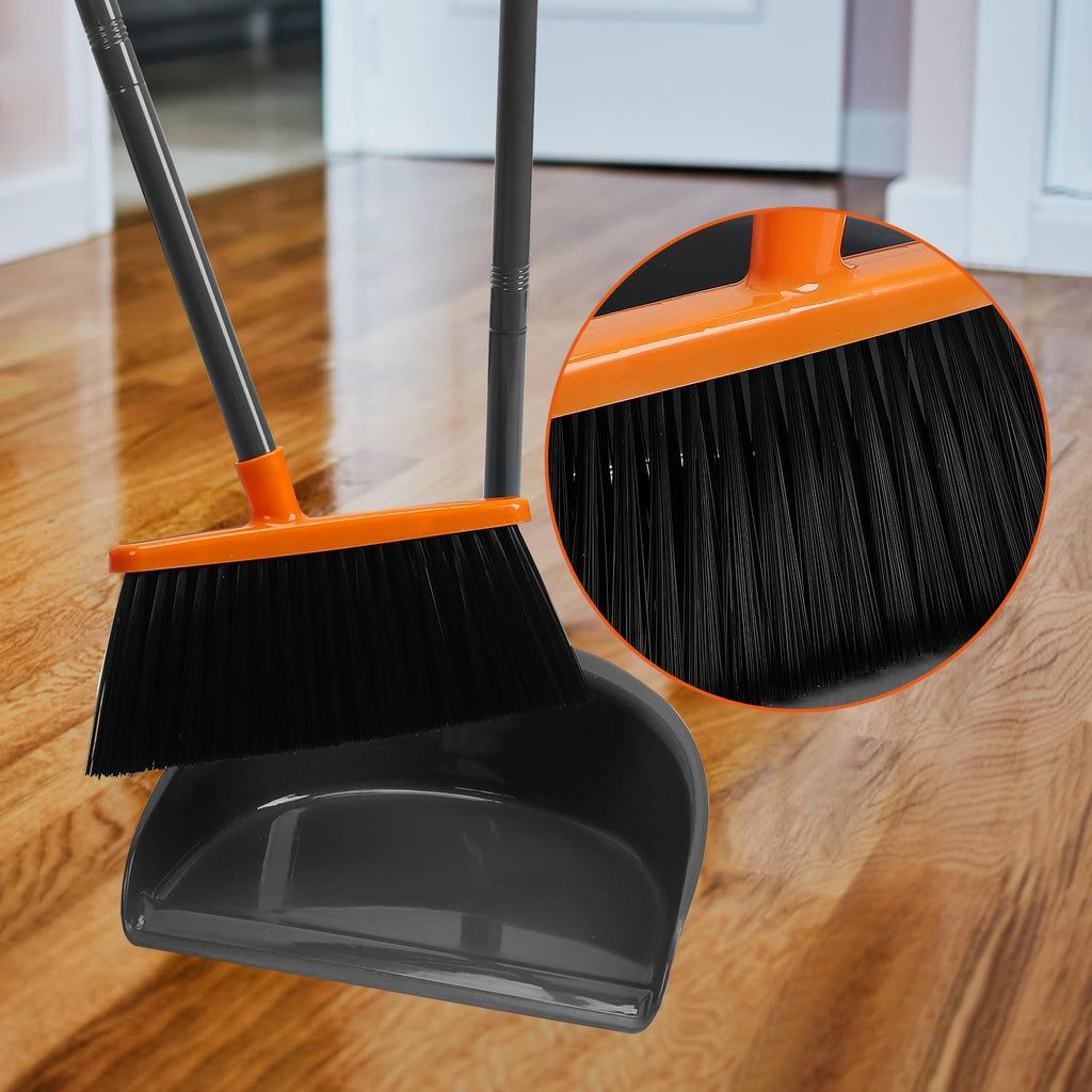 Long Handle Broom with Dustpan Combo Set for Office Home Kitchen Lobby Floor Cleaning Broom Dustpan for Indoor&Outdoor Sweeping