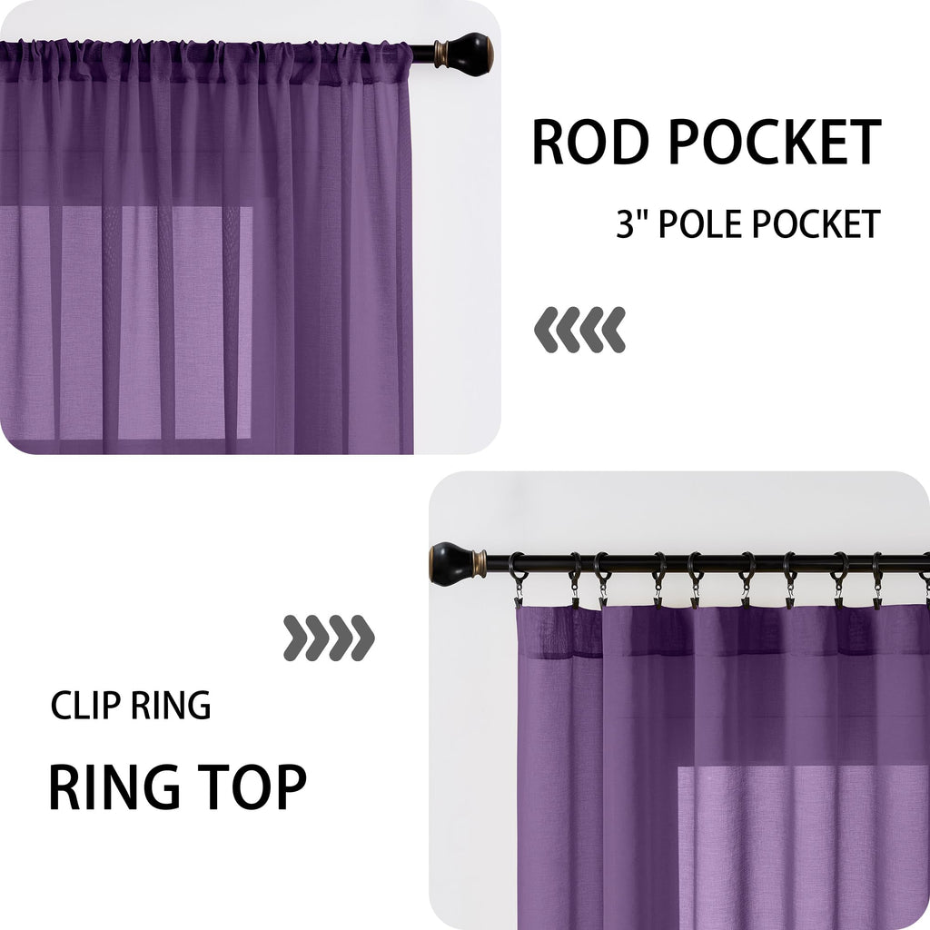Sheer Door Curtain Closet Linen Textured Curtains Sheer Doorway Light Filtering Voile Patio Glass Doors Rod Pocket Curtain French Door
