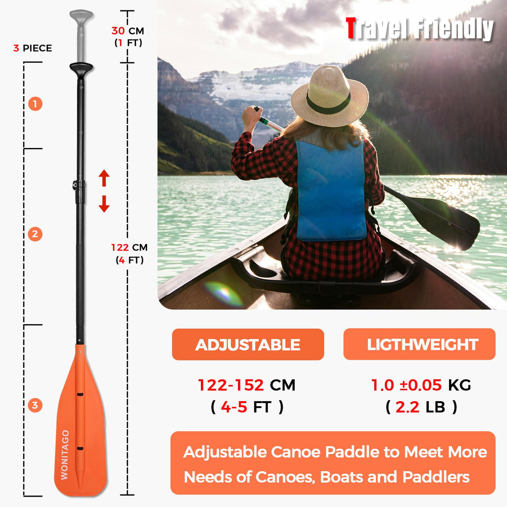 WONITAGO Canoe Paddle - 5 FT, Adjustable, Collapsible