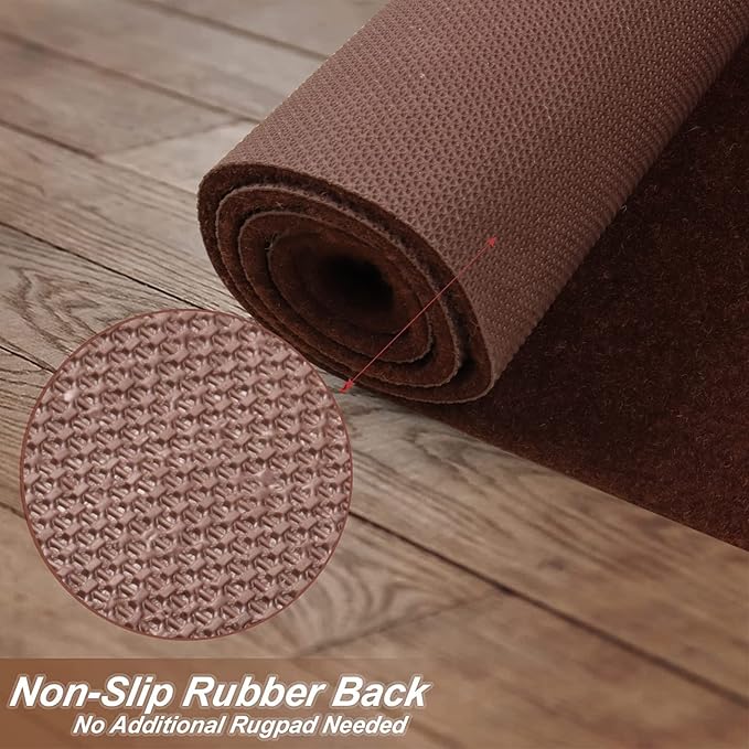 4' x 17' Runner Rugs with Rubber Backing, Indoor Outdoor Utility Carpet Runner Rugs, Chocolate Brown, Can Be Used as Aisle for The RV and Boat, Laundry Room and Balcony