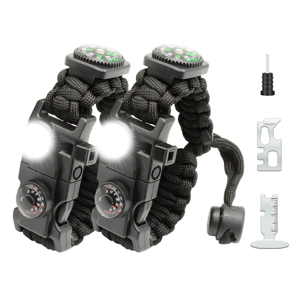 NVioAsport 20 in 1 Paracord Bracelet, Adjustable Gear Kit with SOS LED Light, Fire Starter, Bigger Compass, Survival Whistle, Perfect for Camping, Hiking, Fishing, Survival Bracelet