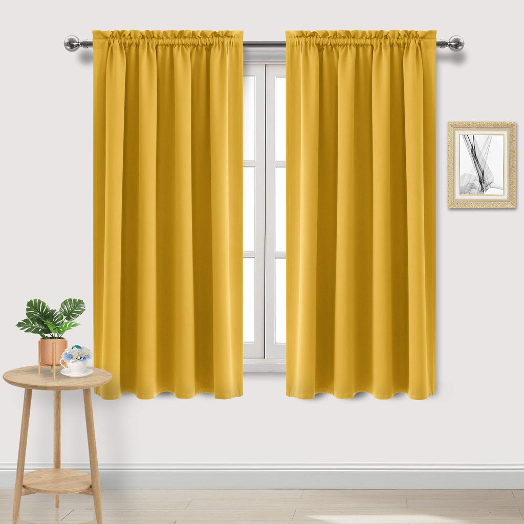 Blackout Curtains for Bedroom Living Room 52 x 63 Inch Long Yellow (2 Count)