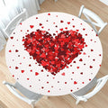 Valentines Day Round Fitted Tablecloth with Elastic Red Love Heart Circle Table Cloth for 48-52" Tables Wipeable Waterproof Washable Valentine Decorative Table Cover for Picnic Dining Party Decor