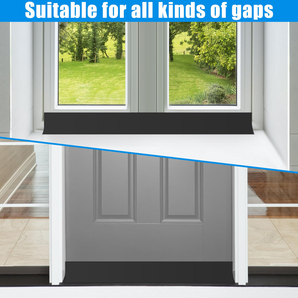 Draft Seal Tape for Doors and Windows 1 in x 10 Ft Silicone Weather Stripping Extra Thick 2mm Door Seal Strip with Strong Adhesive Draft Insulation Stopper Side Seal