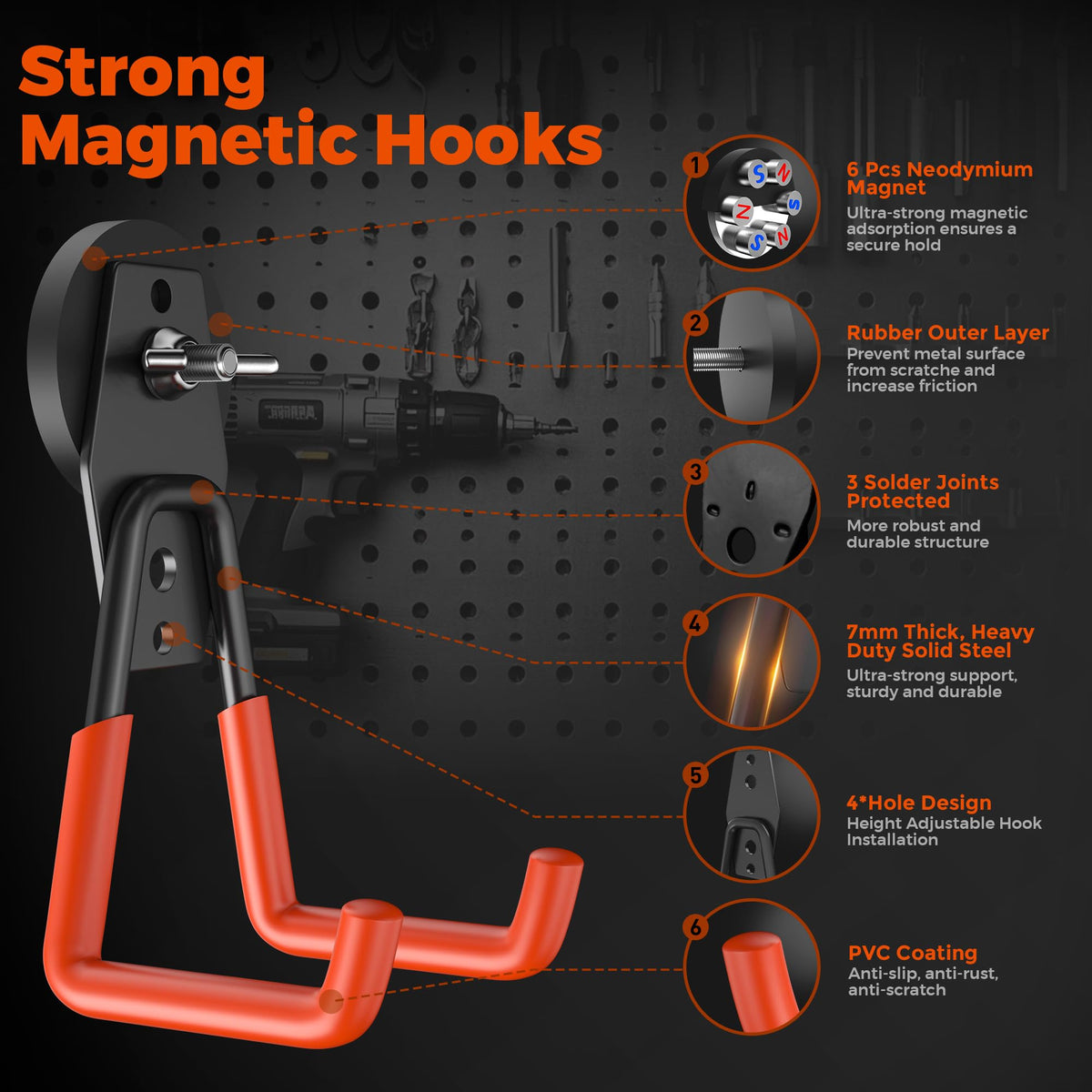 6 Pack Large Magnetic Hooks Heavy Duty (6 Count)