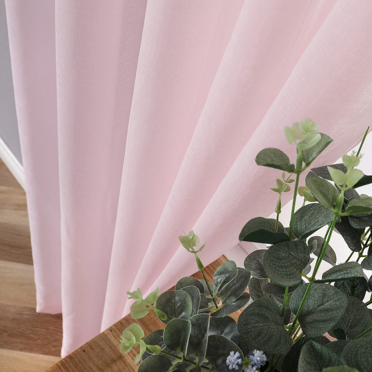Sheer Curtains Linen Textured Bedroom Curtain Sheers Light Filtering Rod Pocket Voile Curtains for Living Room (2 Count)