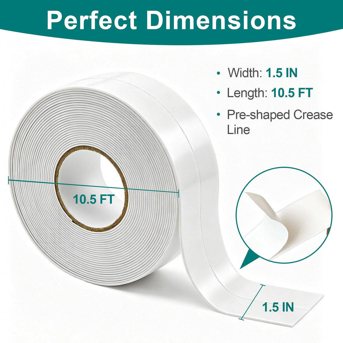 White 1.5"x10.5ft Self Adhesive Caulk Strip for Toilet