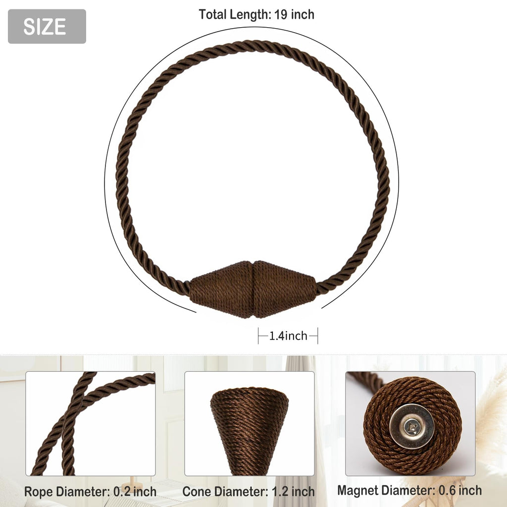Magnetic Curtain Tiebacks 4 Pack Outdoor Rope Curtain Tie Backs Decorative Window Treatment Holdbacks for Home Decorative Curtain (4 Count)