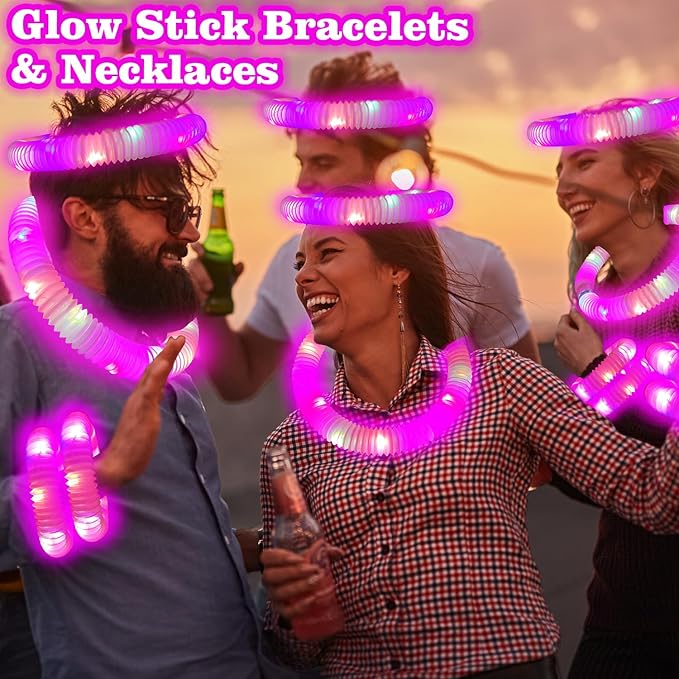 12 PCS Pink Glow Sticks Party Favors for Kids,LED Light up Pop Tubes for Toddlers,Neon Necklaces Bracelets Accessories,Glow Birthday Dance Wedding Camping Halloween Party Supplies Decorations